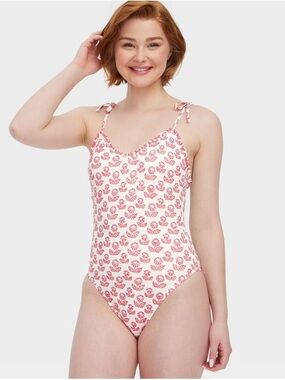 Roller Rabbit Women's Floral Tie-Shoulder One Piece Swimsuit Red, NWT